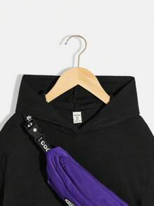 Tween Jungen 3-teiliges Set mit lässigem Kapuzenpullover mit Bärenmuster und lockerem Kurzarm-Oberteil, einfarbiger Hose und Tasche sowie Strickstoff