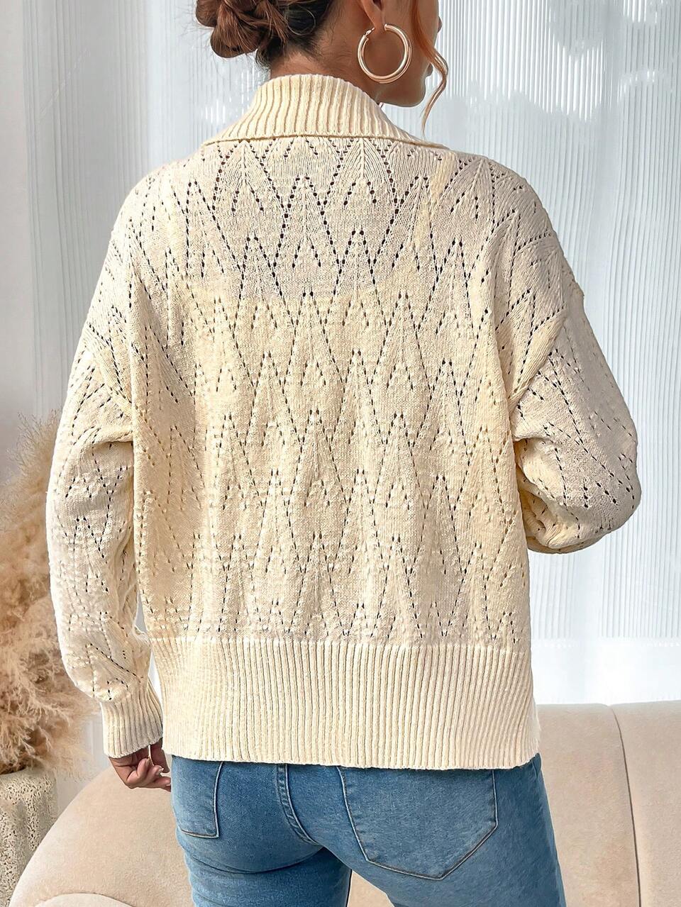 Ladies Lapel Button Down Cardigan