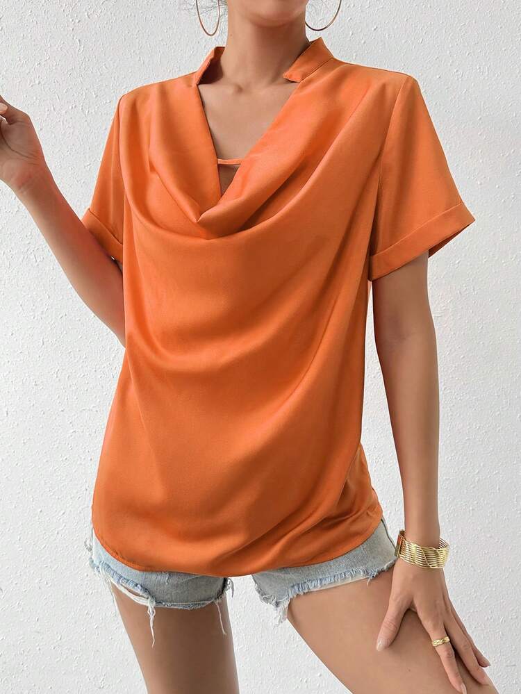 Ladies' Draped-Neck Solid Color Shirt