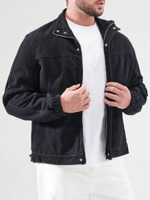 Manfinity Homme Men's Plus Size Button Up Denim Jacket - Black - View 3