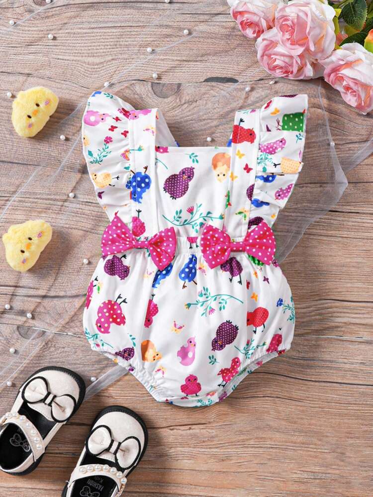 Baby Girls' Lovely Cartoon Printed Bodysuit For Summer
