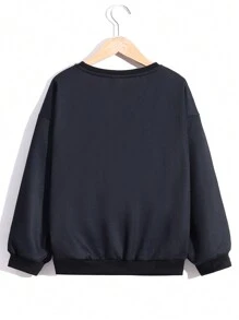 SHEIN Tween Boys' Casual Street Style Cool Character & Slogan Printed Round Neck Loose Fit Sweatshirt - Black - View 2