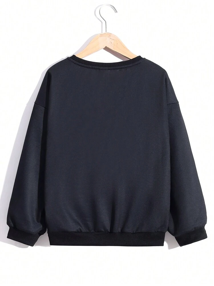 Tween Boys' Casual Street Style Cool Character & Slogan Printed Round Neck Loose Fit Sweatshirt