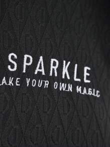 Seusyu Vestido De Mujer Con Ribete De Volante Y Bordado De Slogan - Negro - Ver 6