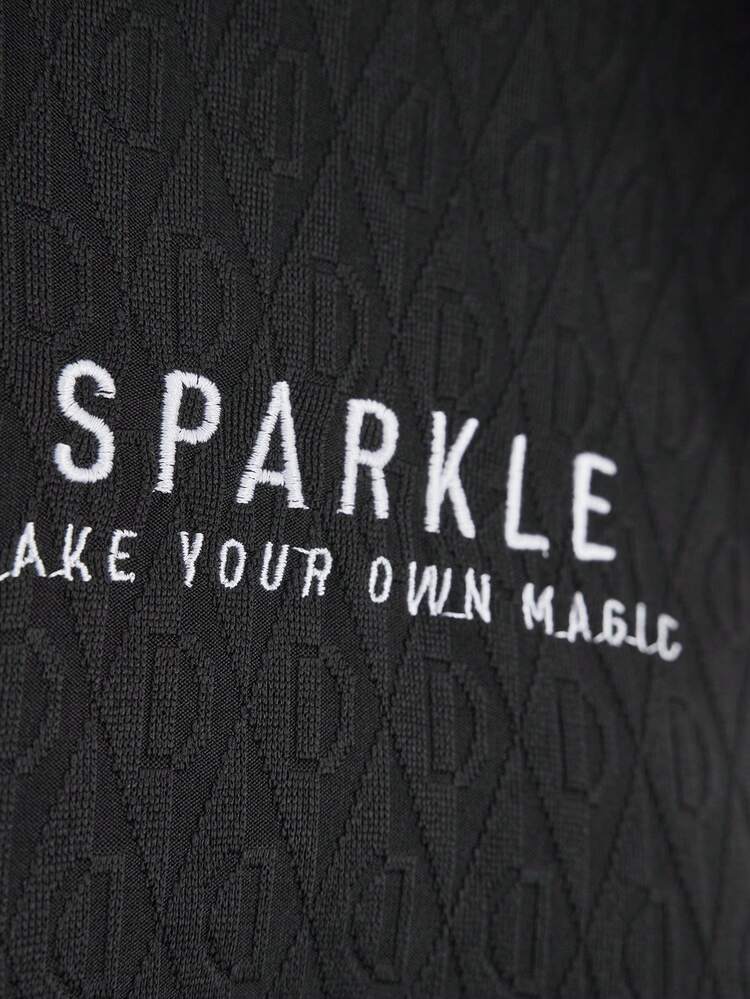 Women'S Slogan Embroidery Ruffle Trim Dress