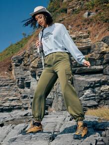 In My Nature Pantalones De Mujer Para Correr Al Aire Libre Con Cordón En La Cintura Y Puños Elásticos - Verde militar - Ver 6