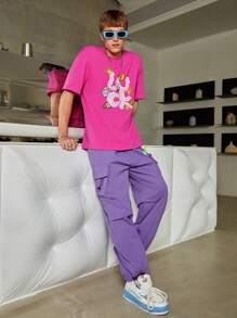 Manfinity VCAY Loose Fit Men's Casual Cartoon & Letter Print Round Neck T-Shirt