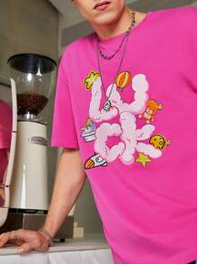 Manfinity VCAY Loose Fit Men's Casual Cartoon & Letter Print Round Neck T-Shirt