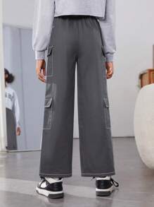 Girls' Casual Street Fashion Solid Color Straight Cargo Pants