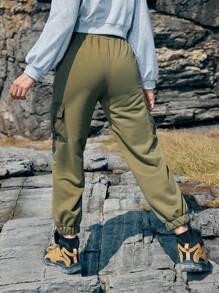 In My Nature Pantalones De Mujer Para Correr Al Aire Libre Con Cordón En La Cintura Y Puños Elásticos - Verde militar - Ver 2