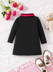Baby Girl Casual English Letter Printed Long Sleeve Sweatshirt Dress With Collar