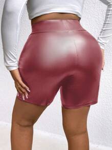 女性加大尺碼高腰騎行短褲 - 紅色 - 查看 2