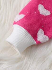 Cárdigan Del Bloque Del Color Del Modelo Del Corazón De Los Bebés De La Nueva Llegada Y Falda Hecha Punto Plisada, Otoño Invierno - Rosa - Ver 3