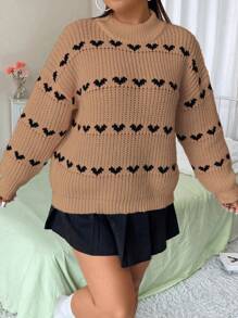 SHEIN MOOSTA 大尺碼心型設計立領落肩毛衣 - 杏色 - 查看 8