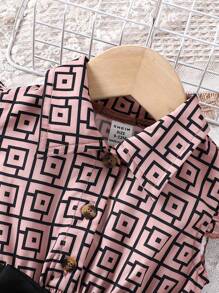 Baby Girls' Cap Sleeve Printed Dress With Belt 2pcs/Set - Multicolor - View 3