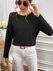 SHEIN Frenchy Women's Lace Patchwork T-shirt