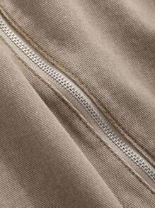 Dazy Designer Women'S Solid Color Zipper & Slit Design Denim Skirt Jeans Skirt - Khaki - View 3
