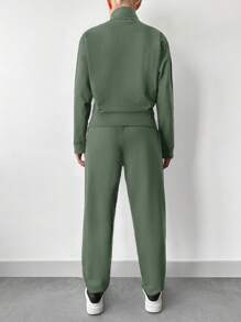 EURMUSE Women's Half Zipper Sweatshirt And Joggers Set - Army Green - View 2