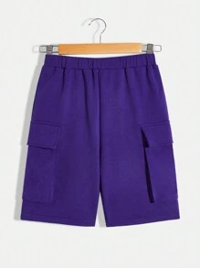 Tween Jungen 3-teiliges Set mit lässigem Kapuzenpullover mit Bärenmuster und lockerem Kurzarm-Oberteil, einfarbiger Hose und Tasche sowie Strickstoff