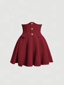 SHEIN MOD Women's Solid Color High Waisted Button Detail Skirt - Burgundy - View 1