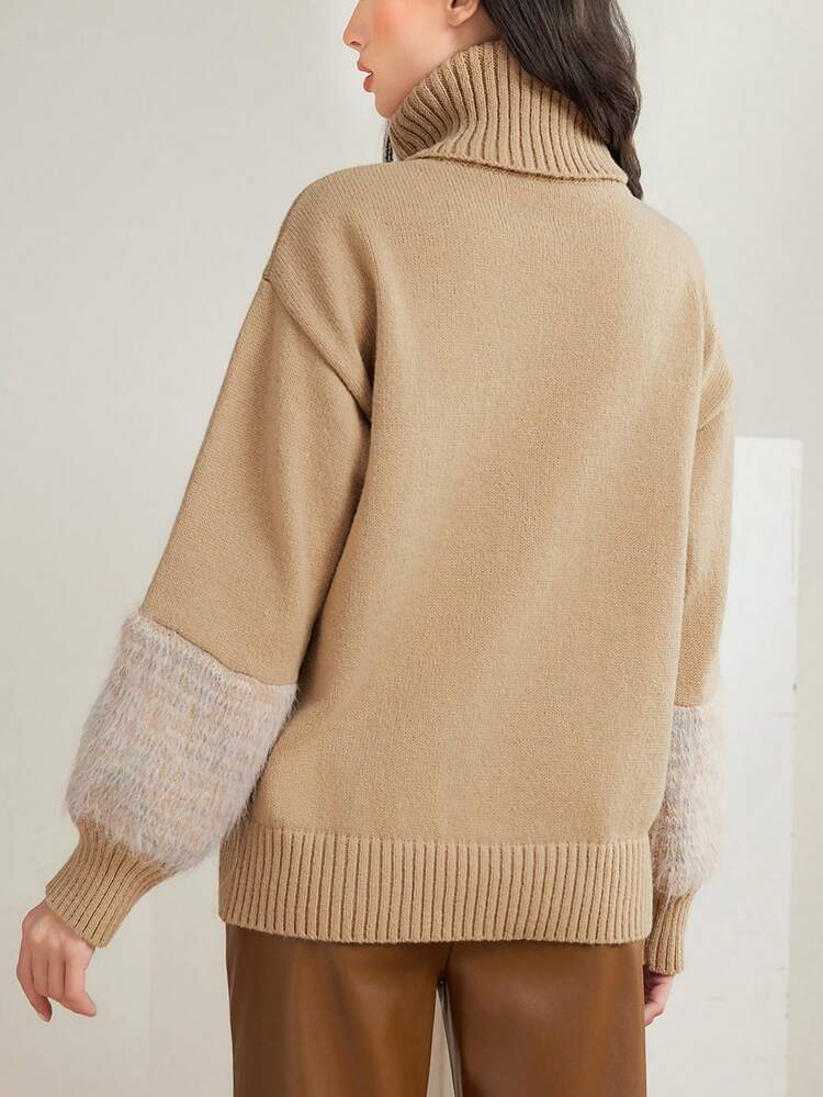 Women'S High Neck Sweater With Patchwork