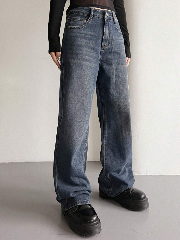 Women's Washed Korean Style Ombre Loose Fit Jeans