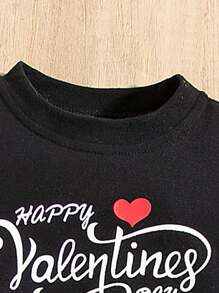 SHEIN Young Boy 1pc Valentine's Letter Print T-Shirt , Family Outfit, Sold Separately - Black - View 5