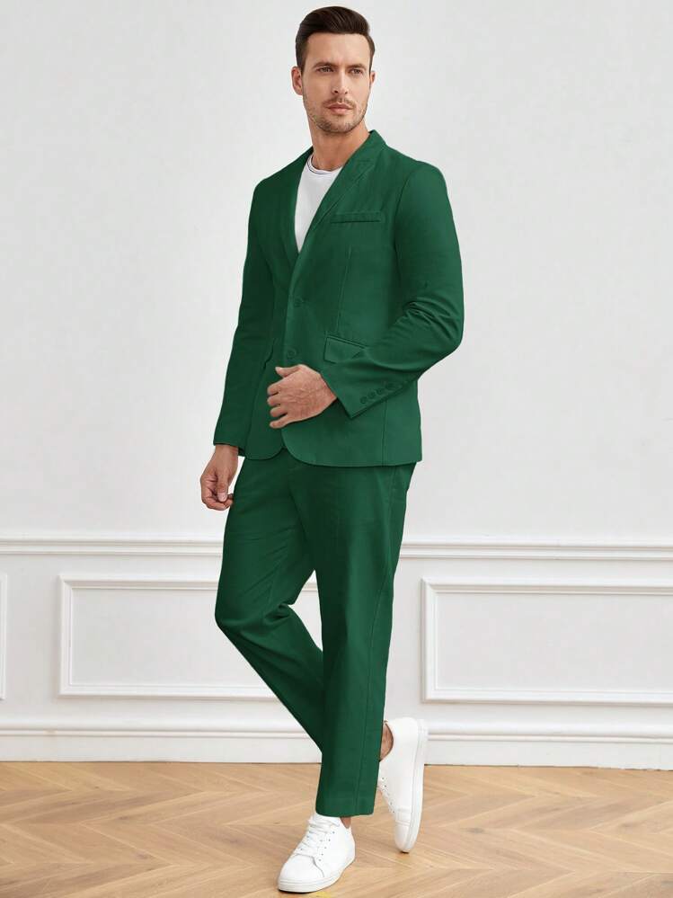 GENTILAND 緑色 ウール 2ピーススーツメンズ パンツ付き | SHEIN JAPAN