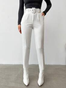 SHEIN Cottnline 女士純色束腰西裝褲 - 白色 - 查看 4