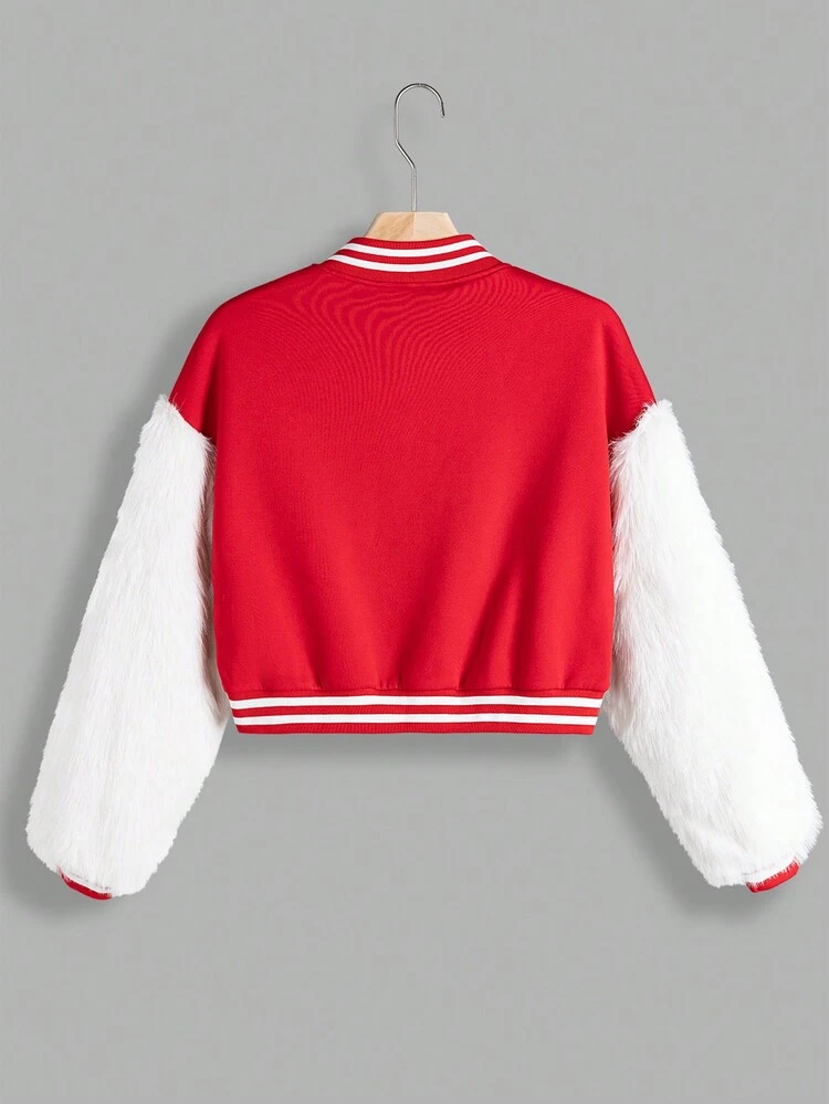 Women's Color Block Plush Splice Button-up Jacket