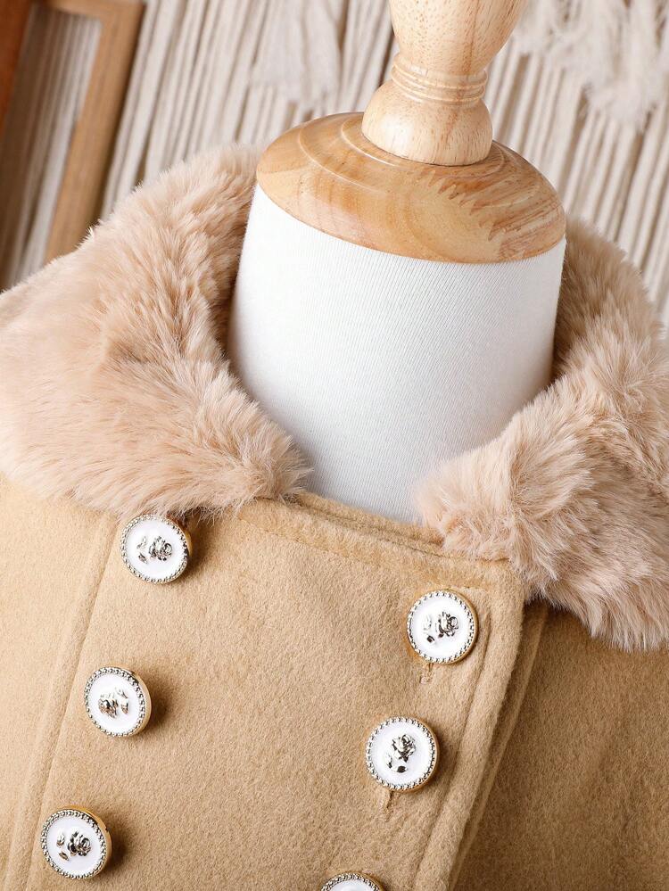 Baby Girls' Elegant Vintage Woolen Coat With Collar, Autumn And Winter