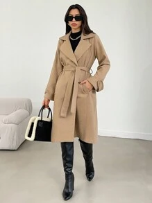 معطف صوف بطية صدر نسائي