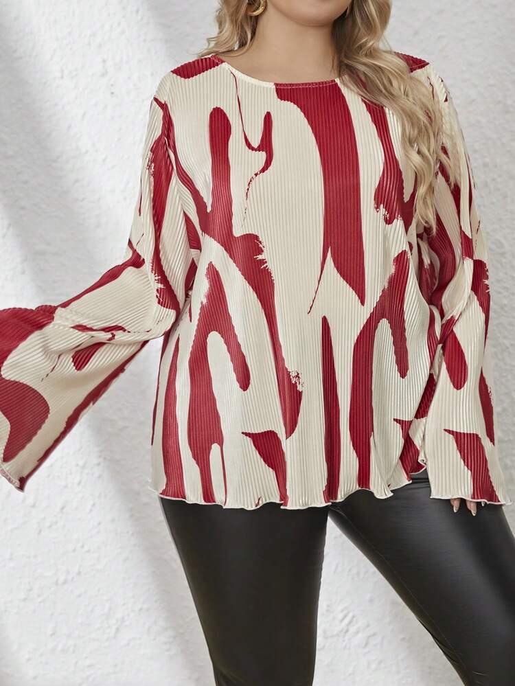 Plus Size Backless Knot Detail Flared Sleeve Blouse
