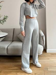 EURMUSE Women'S Drawstring Hoodie And Jogger Pants Two Piece Set - Grey - View 5