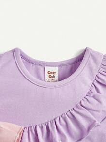2pcs Baby Girls' Sleeveless Ruffle Trim Round Neck Top Set, Solid Color - Multicolor - View 4