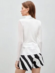 Maija Của phụ nữ Xoắn Nút Đứng cổ áo Tay áo dài Áo thun - trắng - Xem 2