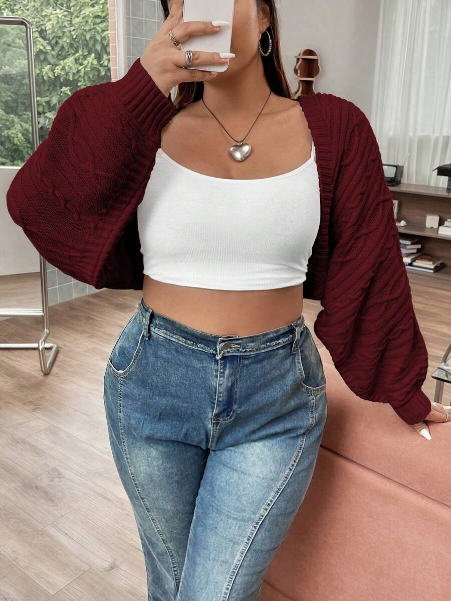 POPSWAY Áo len cardigan tay cánh dơi cỡ lớn cho nữ - Màu Đỏ Sâu - Xem 1