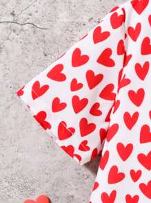SHEIN Tween Boys' Casual Heart Printed Short Sleeve Shirt