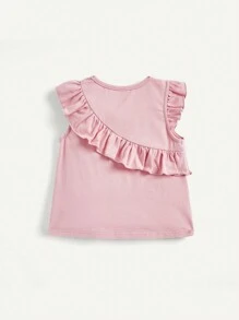2pcs Baby Girls' Sleeveless Ruffle Trim Round Neck Top Set, Solid Color - Multicolor - View 5