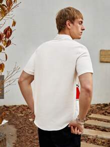 Manfinity VCAY Camisa de tejido con estampado de letras de color contrastante, corte holgado para hombre