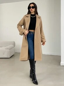 معطف صوف بطية صدر نسائي