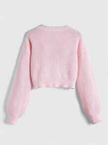 ROMWE Kawaii Của phụ nữ Dễ thương Thỏ , Lá thư , Hoa hồng , Và Thêu Tay áo lồng đèn Áo len - Hồng - Xem 4