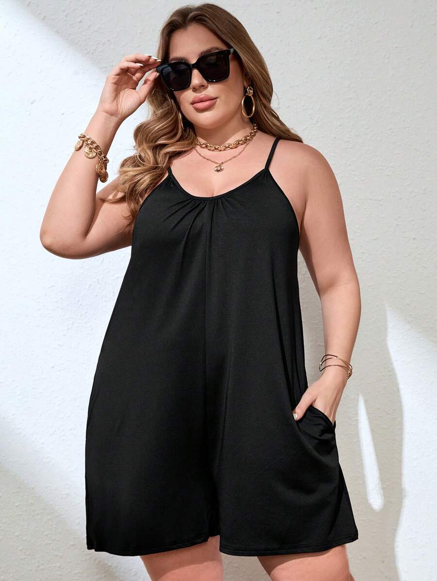 SHEIN Swim Curve 大尺寸女士防曬罩衫賽米連衣裙 - 黑色 - 查看 1