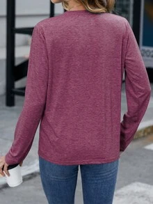 SHEIN EZwear 標語印花長袖t卹 - 中紫紅色 - 查看 2