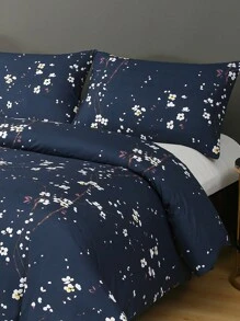 3 pièces Set de literie, microfibre, motif géométrique et floral, 1 housse de couette + 2 taies d'oreiller