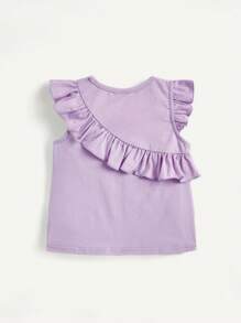 2pcs Baby Girls' Sleeveless Ruffle Trim Round Neck Top Set, Solid Color - Multicolor - View 2