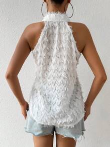 SHEIN Unity Women'S Solid Color Frayed Edge Sleeveless Shirt - White - View 2
