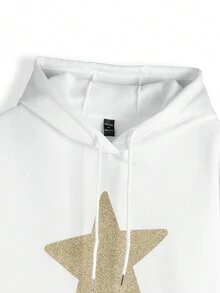 Umamao Estudio Plus Size Hoodie Jacket With Warm Lining And Star Design - White - View 5