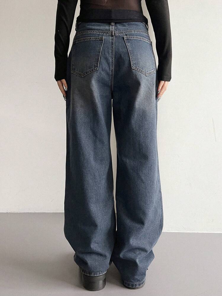 Women's Washed Korean Style Ombre Loose Fit Jeans
