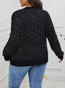 Calvaya 女士加大码落肩针织套头衫，适合秋冬季节穿着 - 黑色 - 查看 2